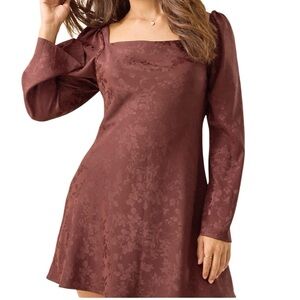 Altar’d State NWT Chocolate Jacquard Mini Dress Square Neck Fit Flare Womens S